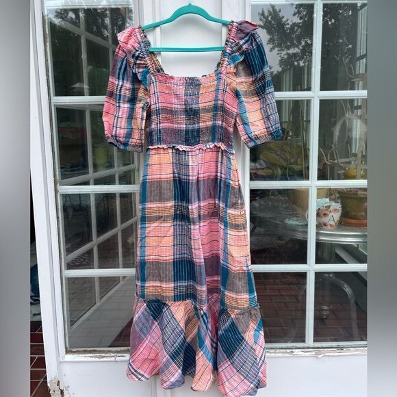 Vineyard Vines Smocked Puff Sleeve Plaid Midi Dress NWT - Picture 9 of 9
